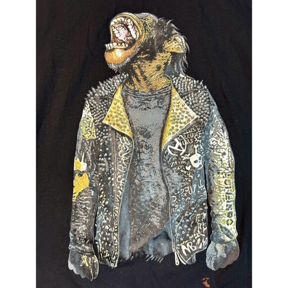 Punk Angry Chimp Leather Jacket Graphic Image T Shirt Black XL X-Ray - Picture 2 of 6